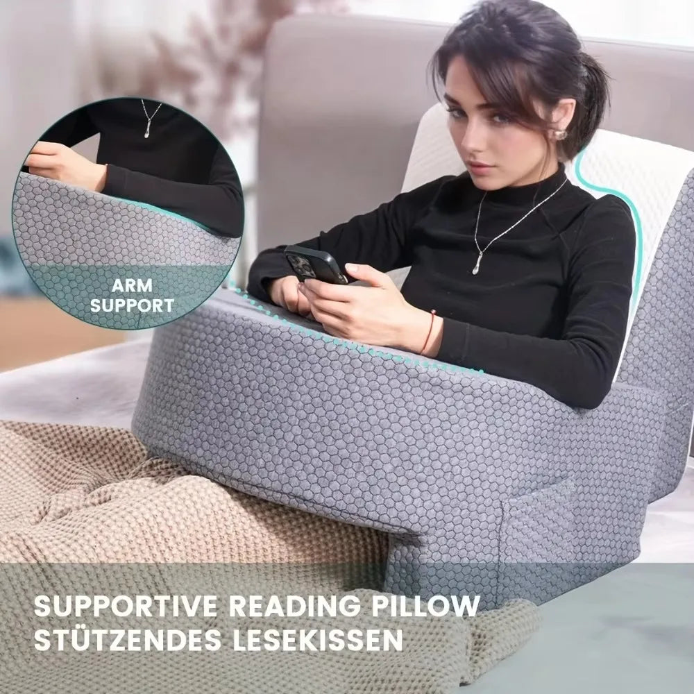 Ergonomic Pillow For Reading With Arm Support And Memory Foam Core For Bed Or Desk