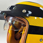 Retro Bee Open-Face Motorcycle Helmet with Built-In Visor