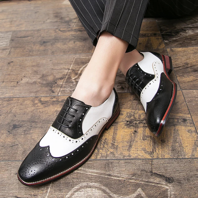 Men's Luxury Shoes Brogue Lace-up Casual British Style Contrast Color Oxford Office