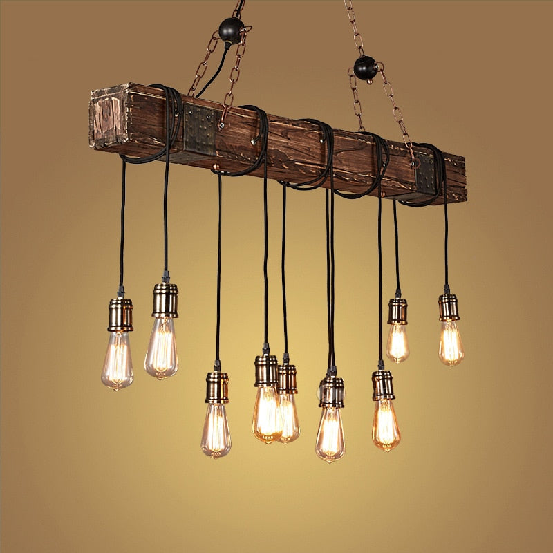 Vintage industriel træ LED loftslampe | Petprovac
