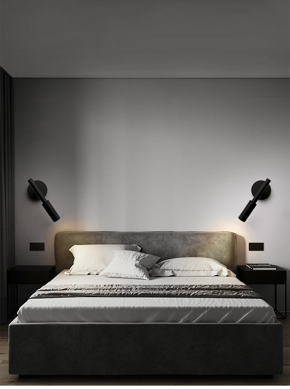 Lámpara de lectura de pared con brazo oscilante AuroraSwing en blanco y negro