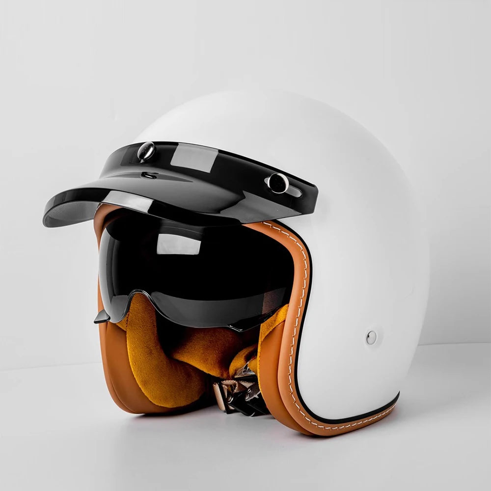 Retro Bee Open-Face Motorcycle Helmet with Built-In Visor
