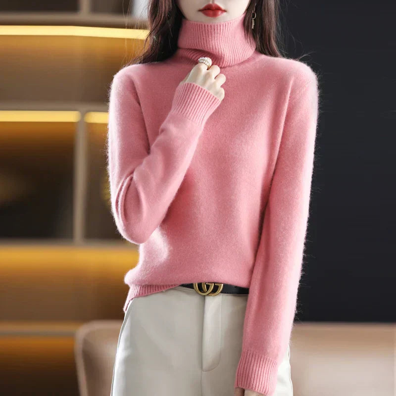 Nyorelle 100% Cashmere High-Neck Sweater for Fall and Winter