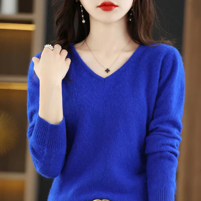 LunaWeave 100% Cashmere V-Neck Sweater For Women Slim Fit