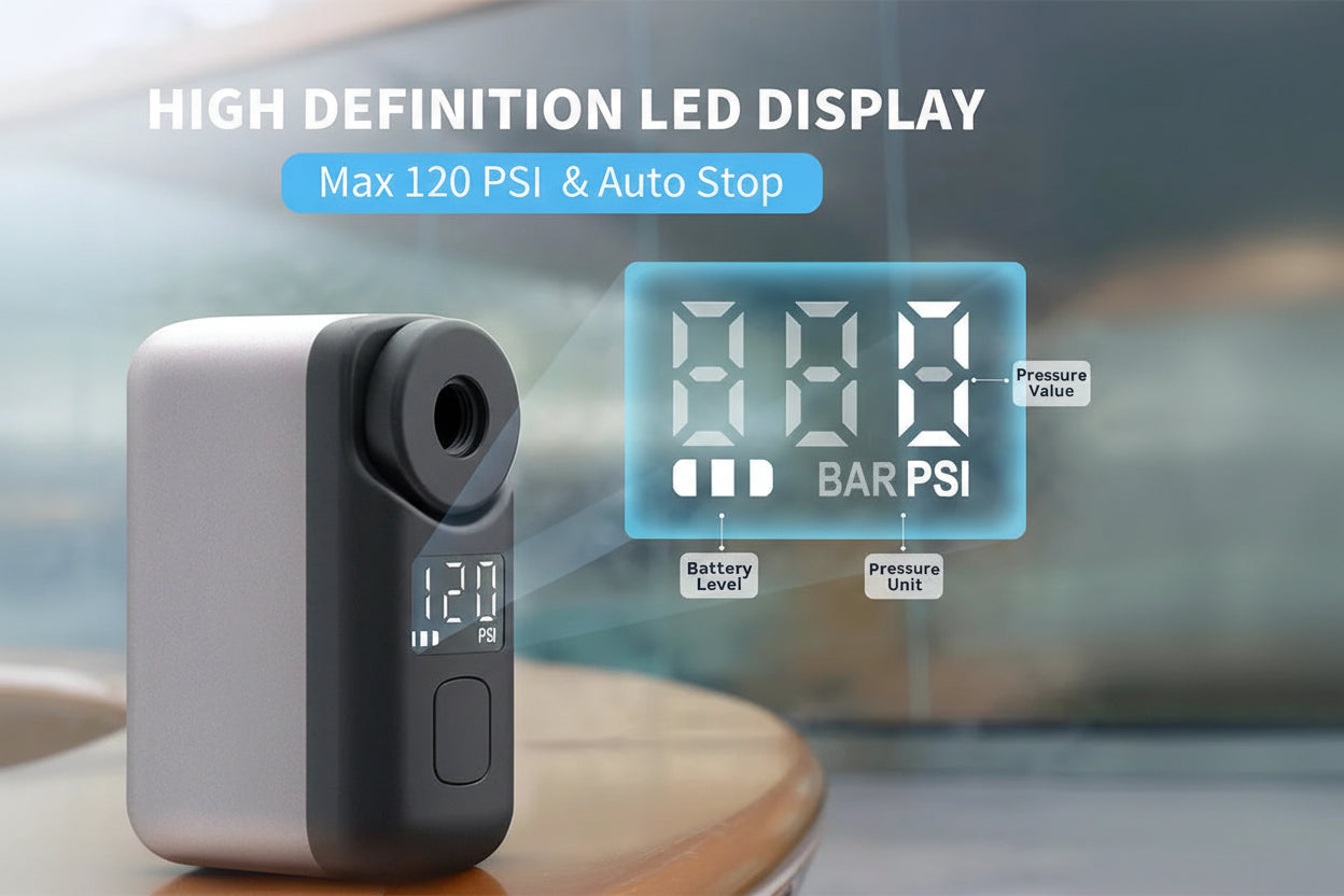 Kompaktní elektrická pumpa na kolo s digitálním displejem pro silniční pneumatiky 120 PSI rychlé nabíjení