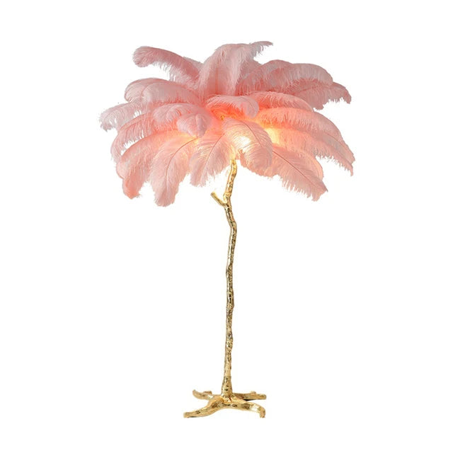 Aurelle Ostrich Feather Floor Lamp in Brass Copper Finish