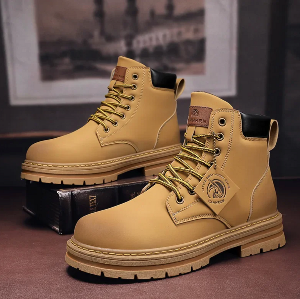 Comfortable Men's Lace-Up Boots – Leather Support Boots with Non-Slip Sole