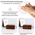 Wooden Finish Alarm Clock With Wireless Charger And Thermometer LED Display