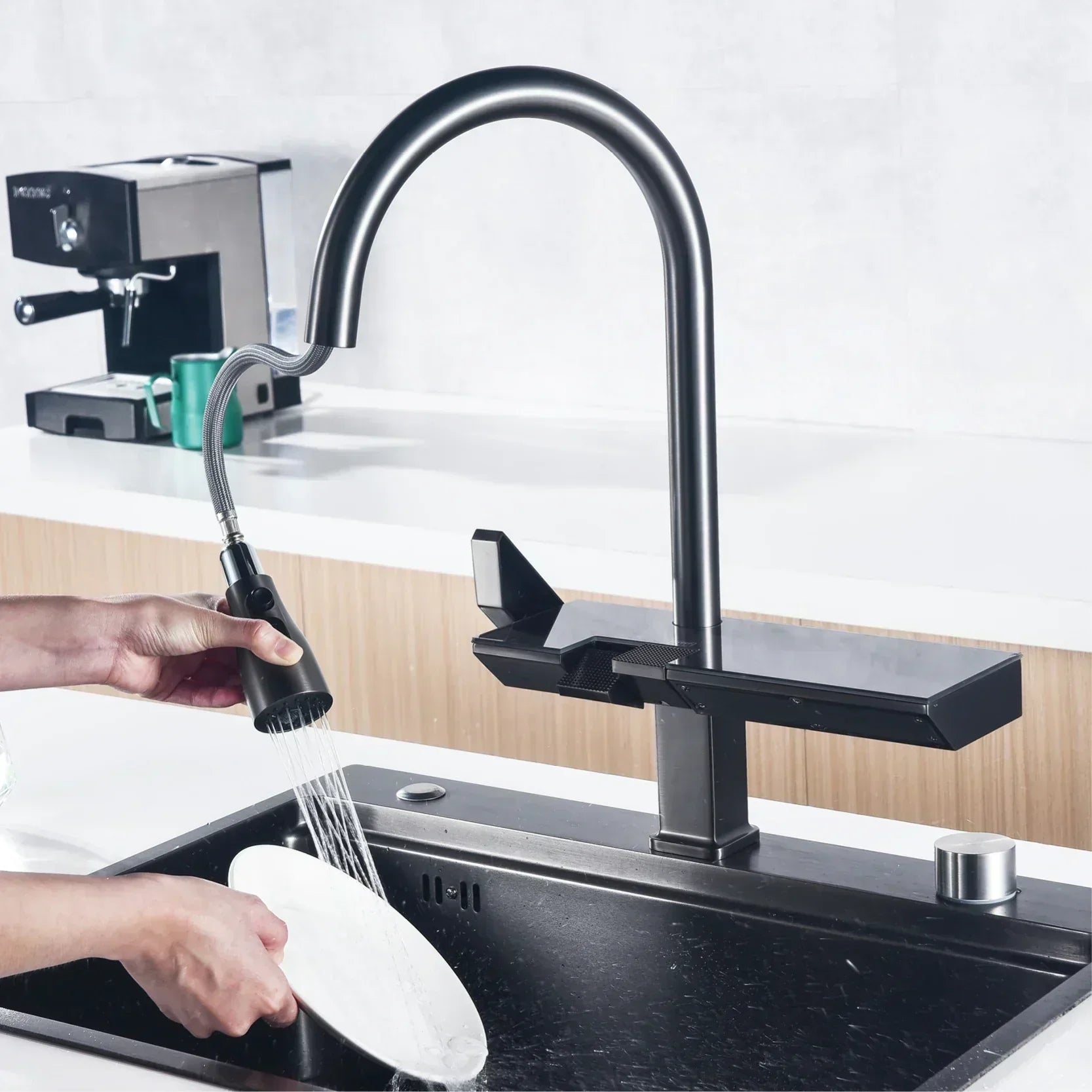 Ravelle Digital Kitchen Faucet in Black and Rose Gold