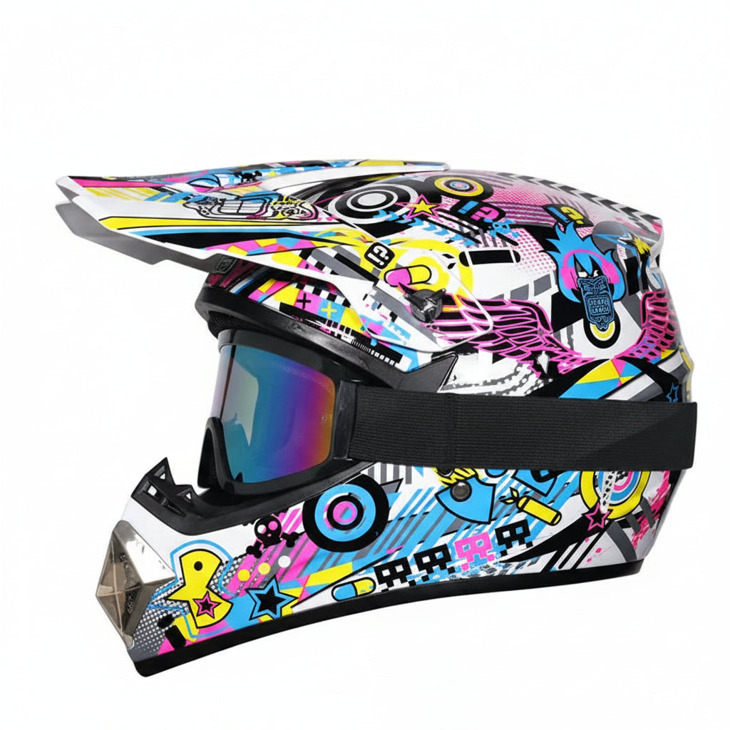 Topi keledar Motokros Remaja Bertauliah DOT dengan Cermin Mata