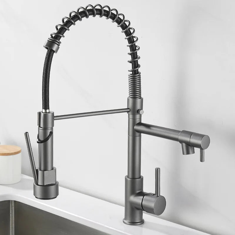 LumaFlow Dual Spout Kitchen Faucet In Black And Gold