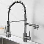 LumaFlow Dual Spout Kitchen Faucet In Black And Gold