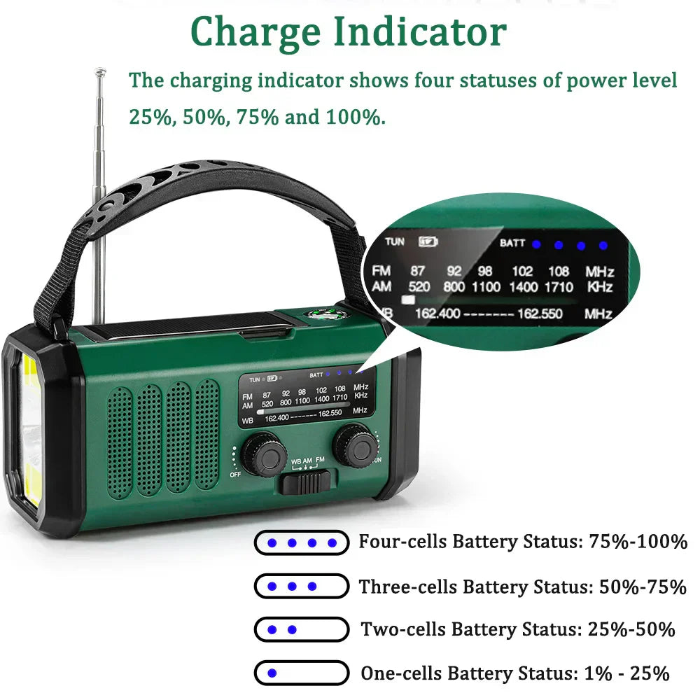 Radio solare Signa 10000mAh con manovella e meteo NOAA per campeggiatori