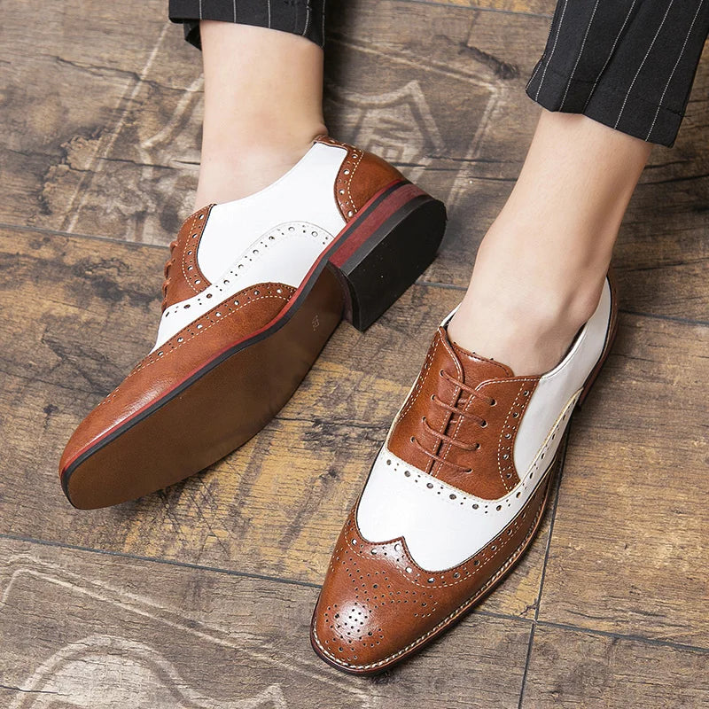 Men's Luxury Shoes Brogue Lace-up Casual British Style Contrast Color Oxford Office