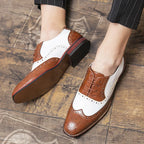 Men's Luxury Shoes Brogue Lace-up Casual British Style Contrast Color Oxford Office