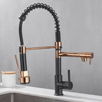 LumaFlow Dual Spout Kitchen Faucet In Black And Gold