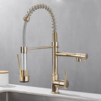 LumaFlow Dual Spout Kitchen Faucet In Black And Gold