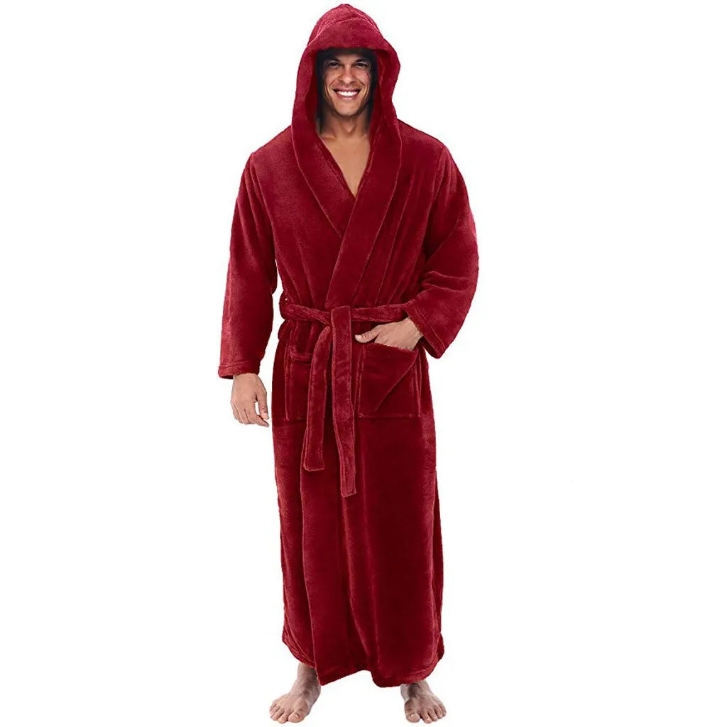 CozyNest 男士加绒连帽浴袍，温暖舒适