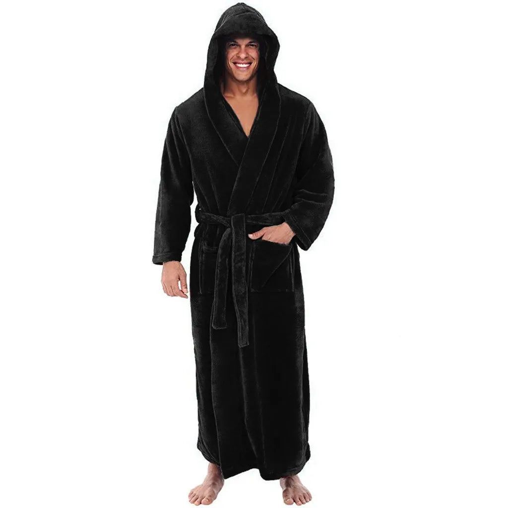 CozyNest 男士加绒连帽浴袍，温暖舒适