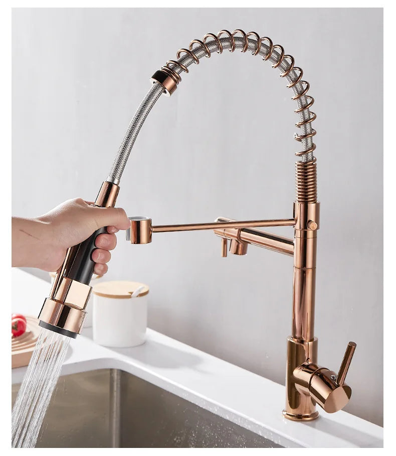 LumaFlow Dual Spout Kitchen Faucet In Black And Gold