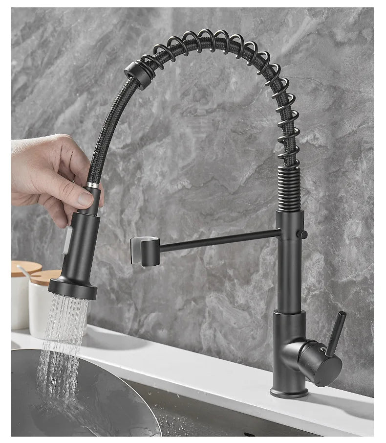 LumaFlow Dual Spout Kitchen Faucet In Black And Gold