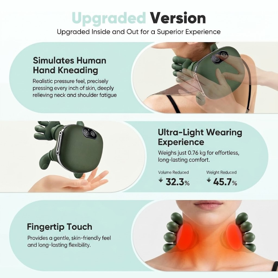 NeckEase Pro Neck Massager With Ten Thumb-Shaped Nodes And Two Heat Levels