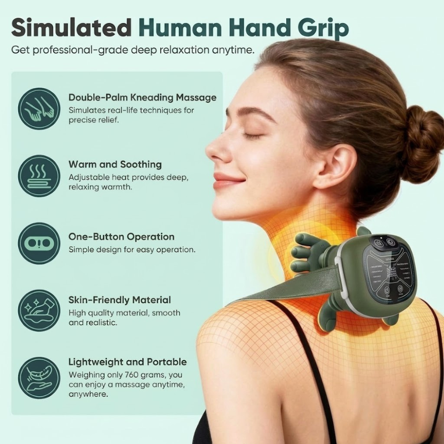 NeckEase Pro Neck Massager With Ten Thumb-Shaped Nodes And Two Heat Levels