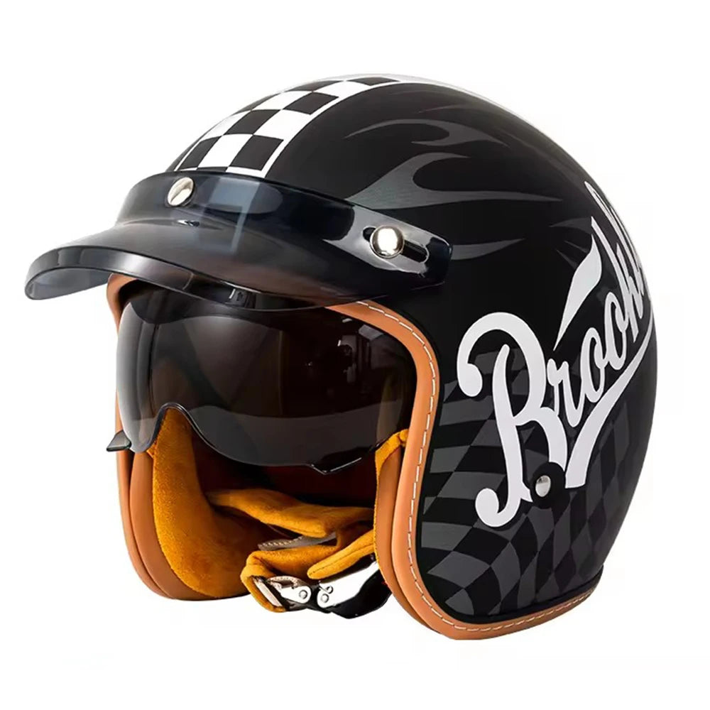 Retro Bee Open-Face Motorcycle Helmet with Built-In Visor