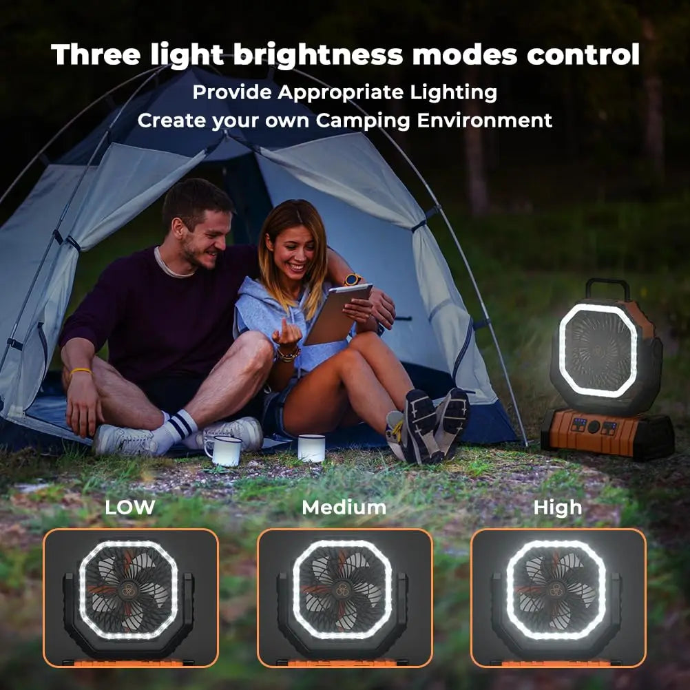 Ventilatore da campeggio portatile ricaricabile con power bank LED da 20000mAh