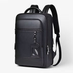 Elegant leather rucksack for men/women with USB port for laptop and everyday use, 15.6 inch, black