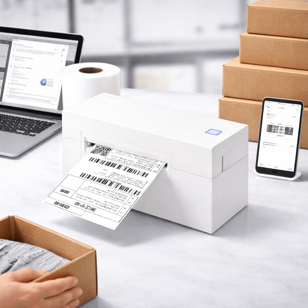 USB-termisk etikettskrivare för 4x6 fraktetiketter och streckkoder