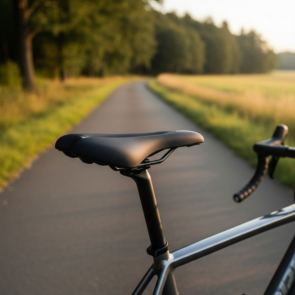 Sportig cykelsadel med ergonomisk design och andningsbar yta för långa turer