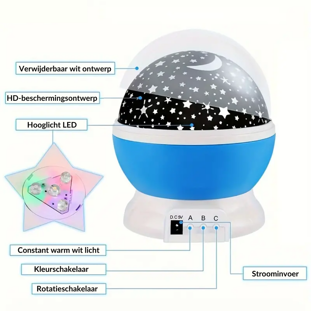 Dětská projektorová noční lampička Luna Star s uklidňující hvězdnou oblohou