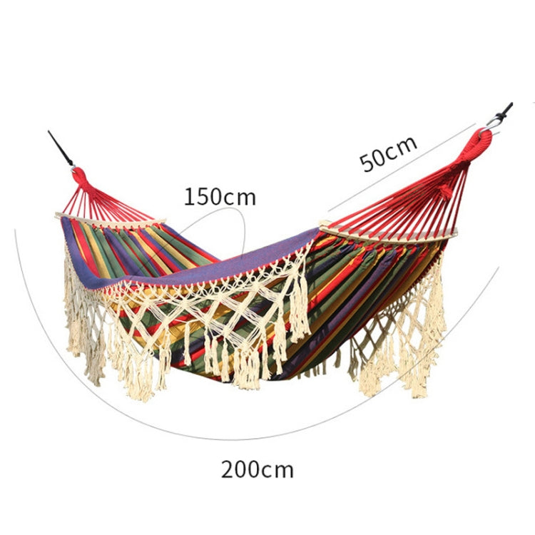 200x150cm Double Outdoor Camping Fringe Canvas Hammock with Pole (White)