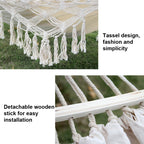 200x150cm Double Outdoor Camping Fringe Canvas Hammock with Pole (White)