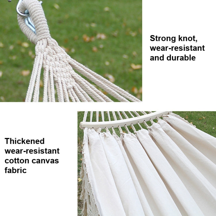 200x150cm Double Outdoor Camping Fringe Canvas Hammock with Pole (White)
