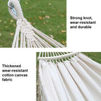 200x150cm Double Outdoor Camping Fringe Canvas Hammock with Pole (White)