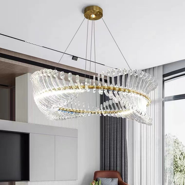Lustre contemporain en acrylique en spirale avec anneau lumineux DEL de luxe