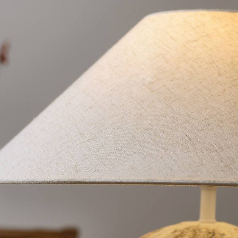 Earthy Ceramic Table Lamp With Linen Shade, Large Bedside Lighting
