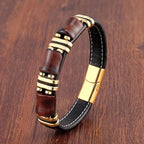 Bracciale in pelle con occhio di tigre audace per uomo dallo stile accattivante