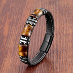 Bracciale in pelle con occhio di tigre audace per uomo dallo stile accattivante
