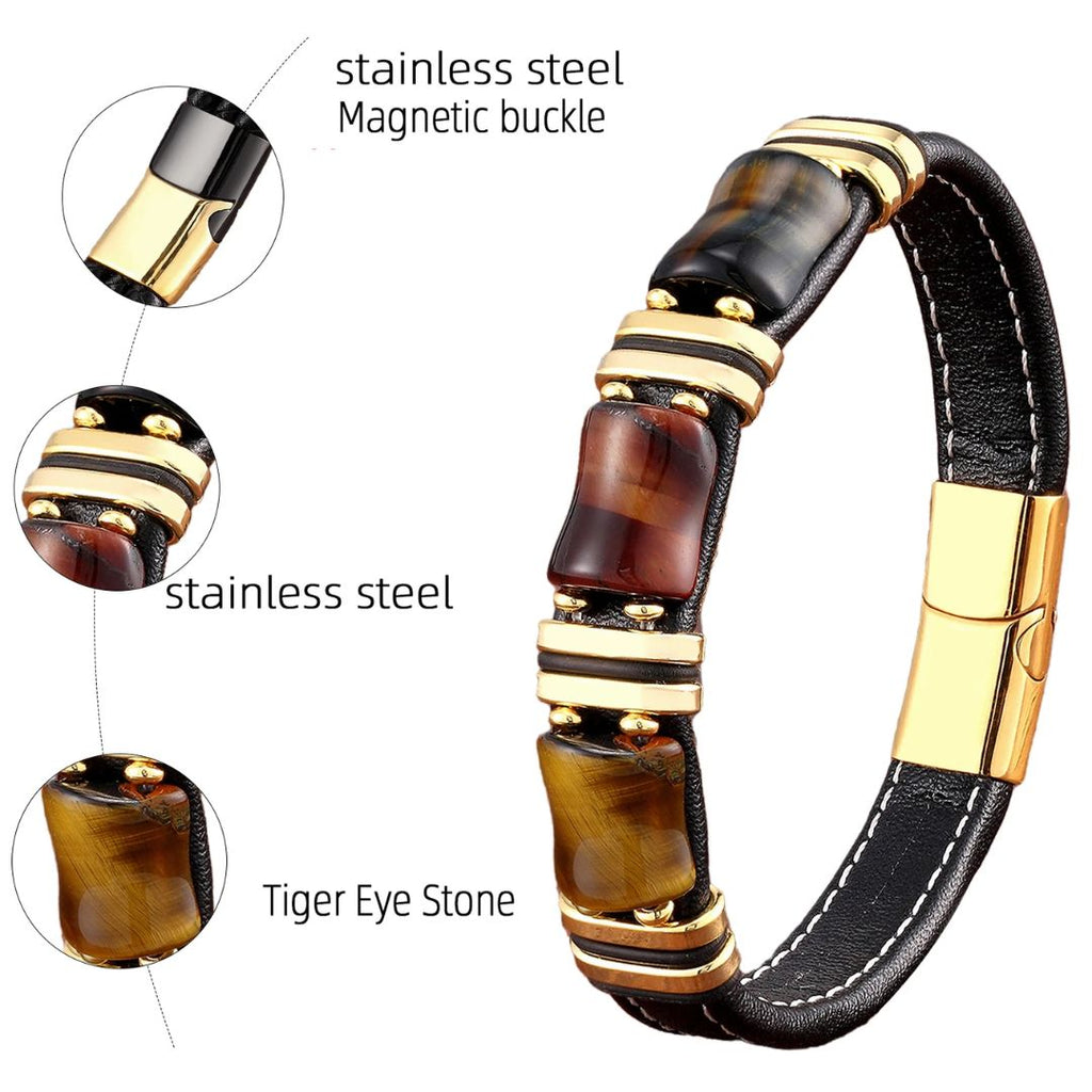 Bracciale in pelle con occhio di tigre audace per uomo dallo stile accattivante