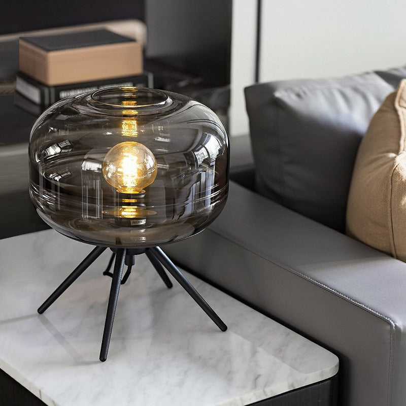Lyra Smoked Glass Table Lamp With Modern Tripod Design