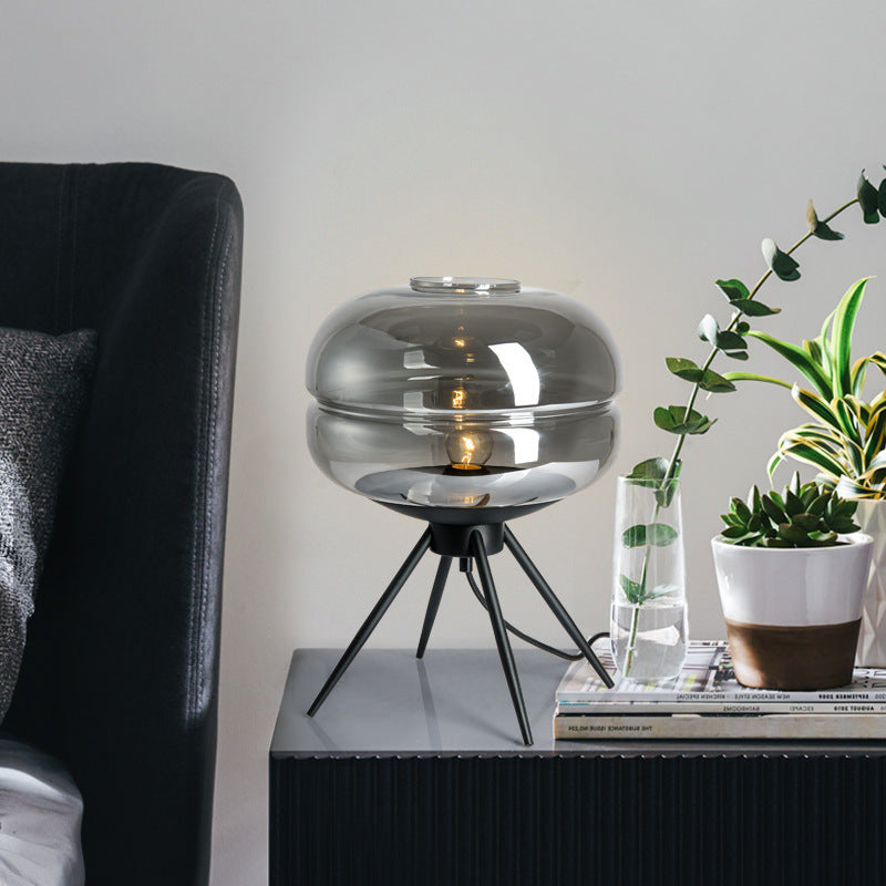 Lyra Smoked Glass Table Lamp With Modern Tripod Design