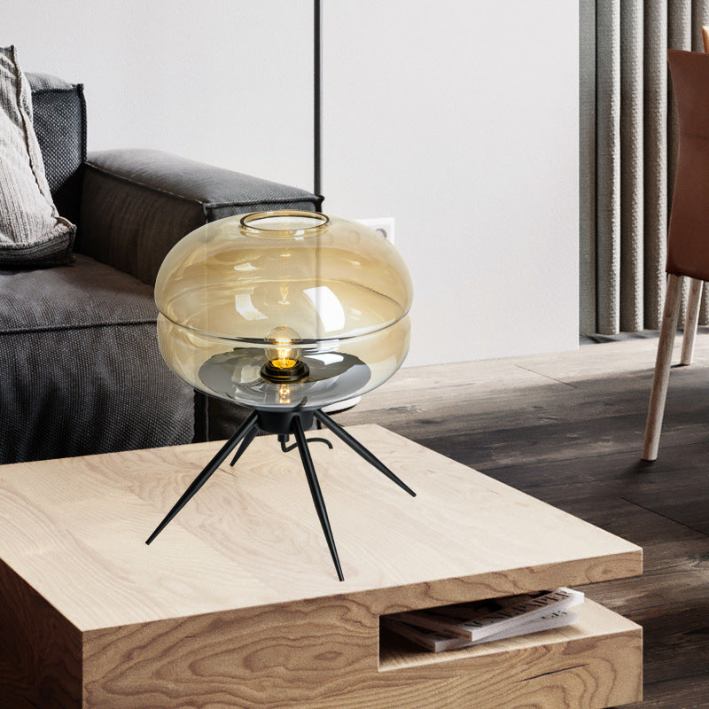 Lyra Smoked Glass Table Lamp With Modern Tripod Design