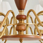 Lámpara de araña clásica en oro y nogal para luz de techo de sala de estar