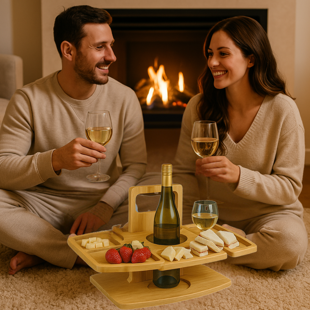 ForestHaven bærbart træ picnicbord med kopholdere og snackbakke