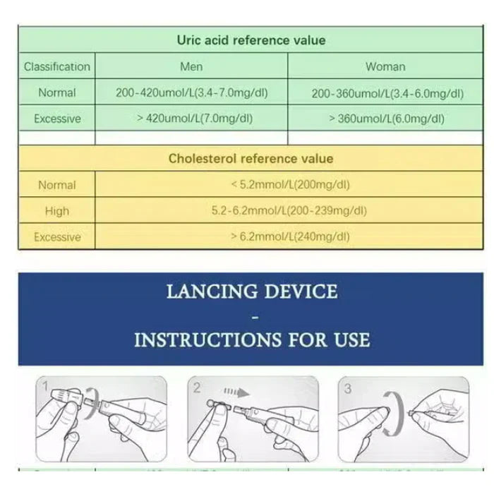 VitalTrack otthoni egészségügyi monitor koleszterin, glükóz és húgysav mérésére