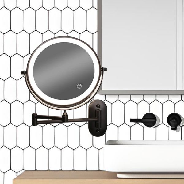 Rechargeable Magnifying Mirror Featuring LED for Makeup Enthusiasts in Black