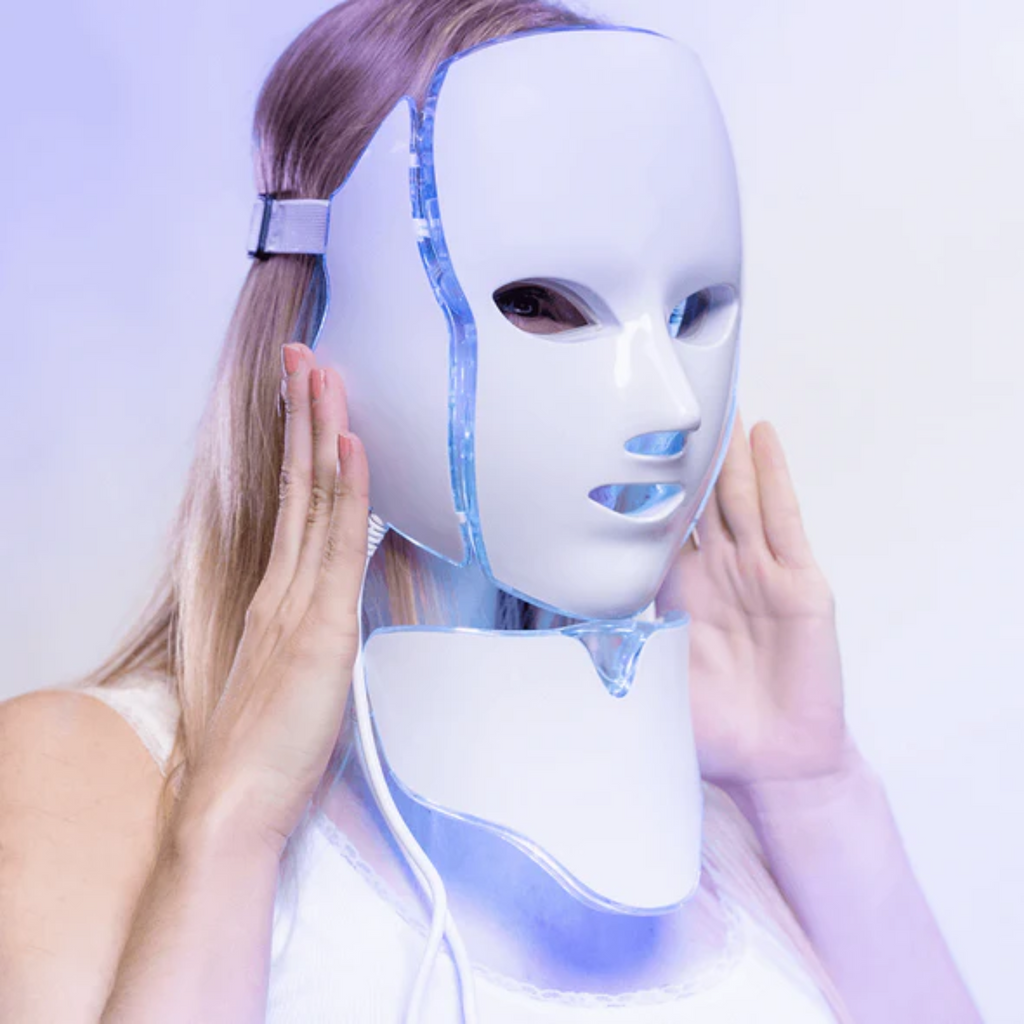 Photon LED Mask With Neck Piece Seven Color LEDs For Home Use Wrinkles